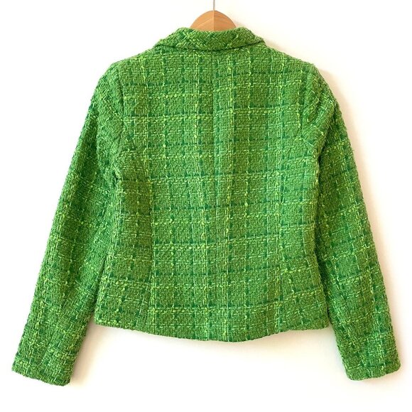 Rachel Zoe Womens Green Tweed Blazer Jacket Size S Boucle Textured Cropped Lined - Picture 3 of 11